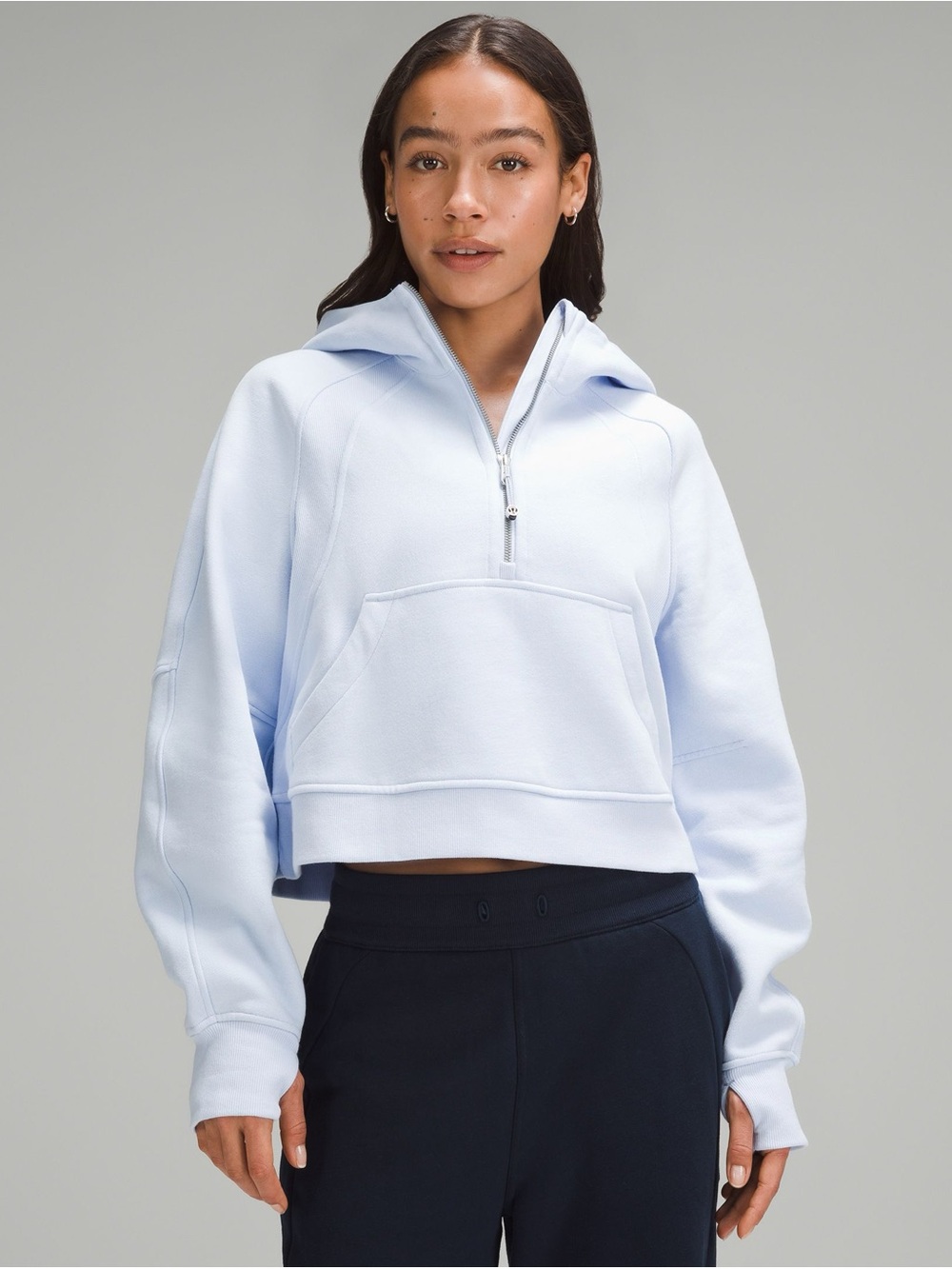 lululemon athletica Women’s Light Blue Cropped Half-Zip Scuba Hoodie